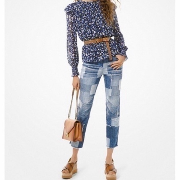 Michael Kors Patchwork Jeans Sz 4 frayed hem - Picture 2 of 12